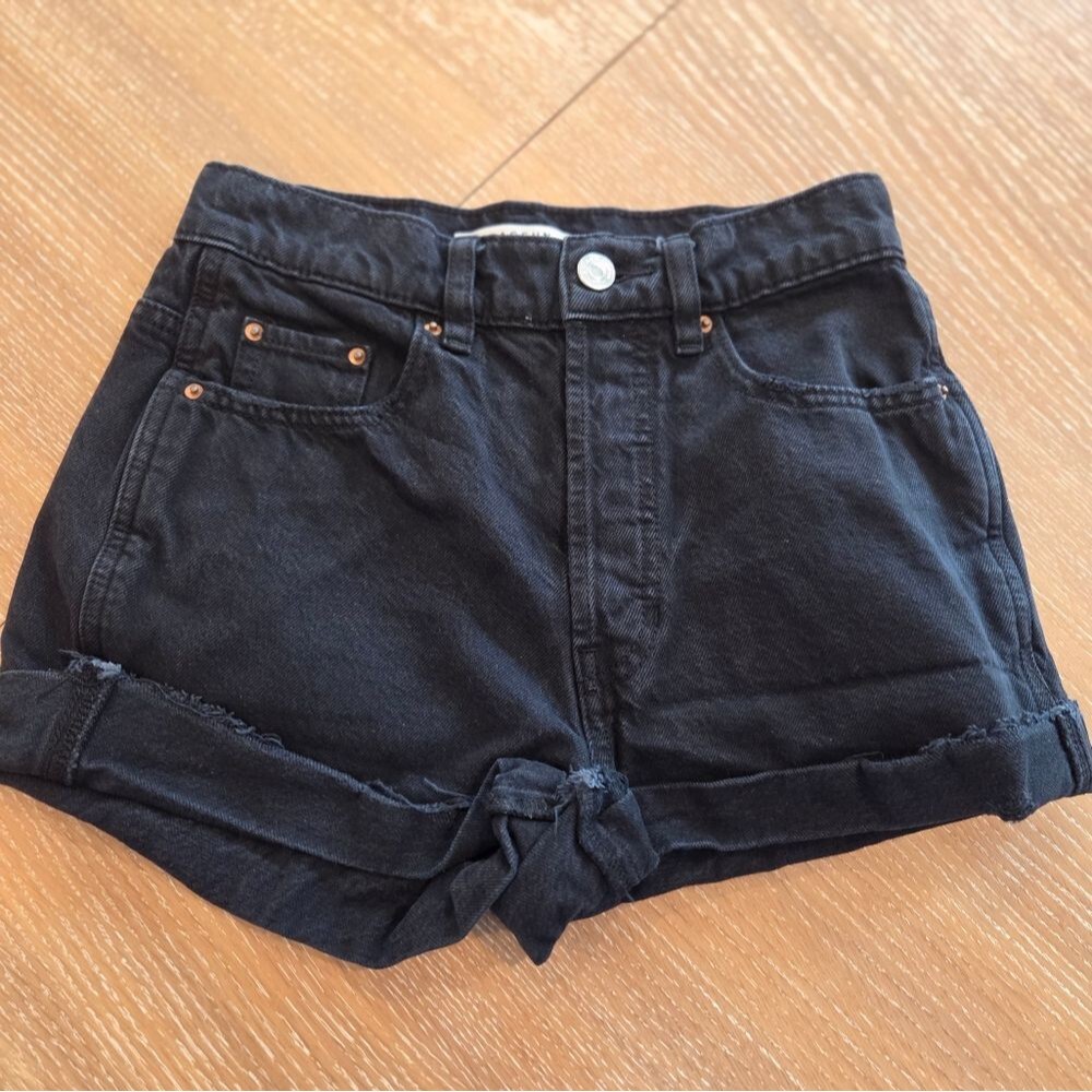 PacSun Black Denim Women's Cutoff Rolled Hem Shorts 24 Grunge Y2K Cowgorl